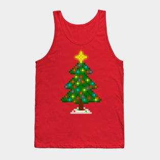 Pixel Christmas Tree with Glowing Lights (Red) Tank Top